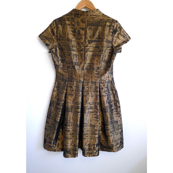 ALBA CONDE SPAIN Structured A-Line Pleat Gold Bronze Dress YOOX 40 6 M $595 - Picture 8 of 11